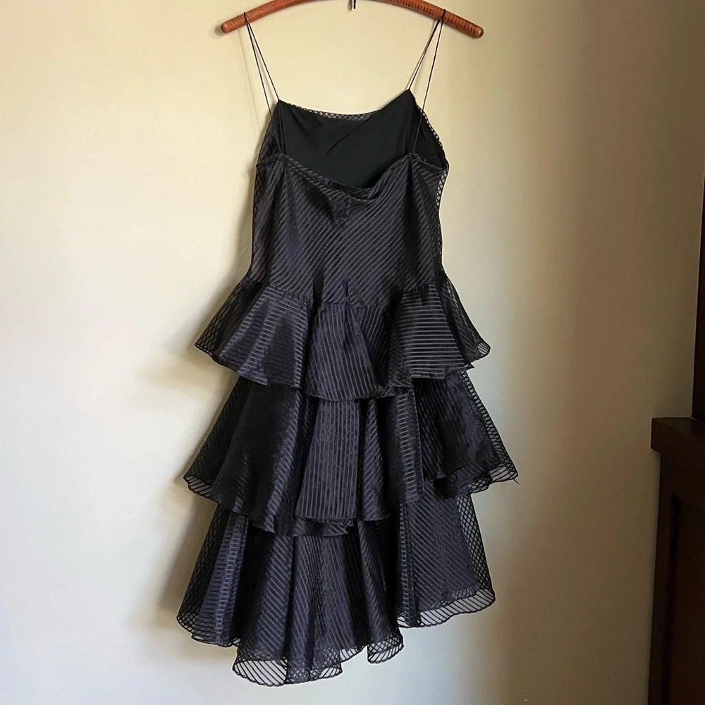 Wednesday Dress, Tiered Ruffled Formal Gown, Tea Length, Goth Prom Dress - Picture 10 of 14
